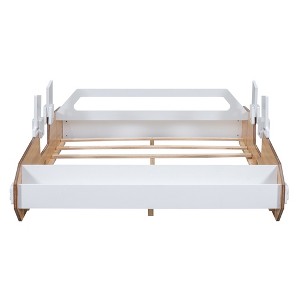 Full Size Racing Car Bed With Door Design, Storage Space, Safety Guardrails Wooden Bedframe, No Box Spring Needed Bed Frame for Dorm,Bedroom - 1 of 3