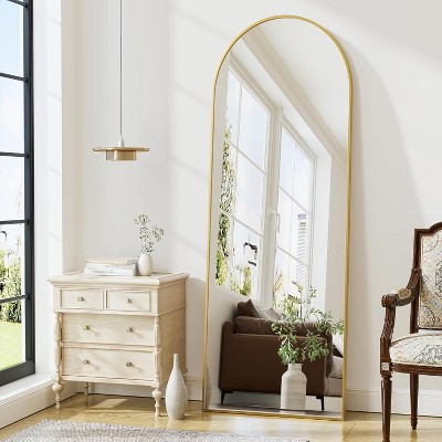 Beautyolove Full Length Mirror, 64"x21" Free Standing Floor Mirror, Modern Full Body Mirror with Stand, Wall Mirror, Gold