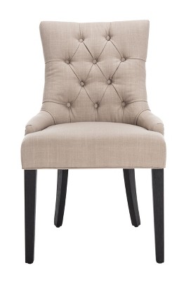 White Linen Upholstered Parsons Side Chair with Wood Legs