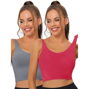Allegra K Women's Workout Fitness Padded Longline Wireless Yoga Sports Bras 2 Pcs - 1 of 4