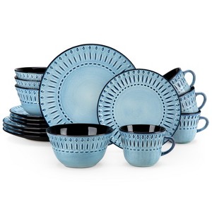 vancasso 16 Piece Set Of Blue Relief Diamond Vertical Point Lace Ceramic Dinnerware Set for 4 people - 1 of 4
