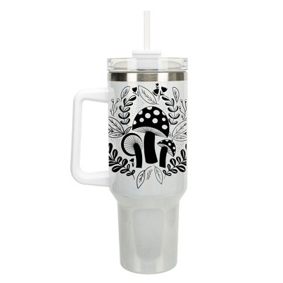 Elanze Designs Woodland Mushroom Flowers 40 oz. Stainless Steel, Large Water Bottle Coffee Mug, Spill & Leak Resistant, Thermal Travel Tumbler with