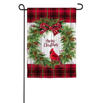 Evergreen Christmas Cardinal Wreath Garden Textured Suede Flag