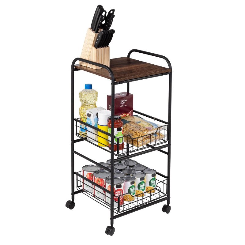 Honey-Can-Do 3 Tier Slim Rolling Cart with Pull Out Baskets, 2 of 12