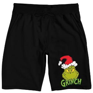 The Grinch Wearing Santa Hat Adult Black Sleep Pajama Shorts - 1 of 4