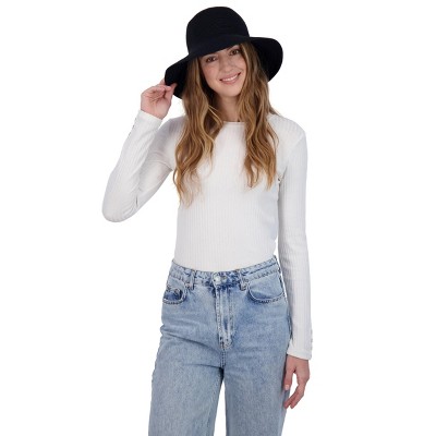 Laundry By Shelli Segal Women's Straw Cloche Hat with Folded Back Bow - Crochet Hat For Women