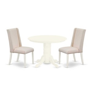HomeStock 3-Pc Linen white Solid Wood Top - Round Upholstered Dining Room Set - Seats 4 - 1 of 4