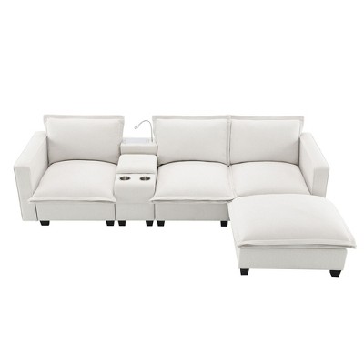 NicBex Modular L Shape Sectional Sofa Chenille Sleeper Couch Set with Console and Cup Holder for Living Room