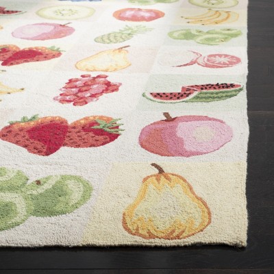 Ivory Hand-Hooked Wool Rug with Fruit Design, 2'6" x 4'