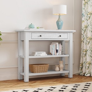 Retro Console Table, with Drawer and Shelves, Versatile Storage Solutions, for Entryway, Living Room and Hallways, Available in Multiple Colors - 1 of 4