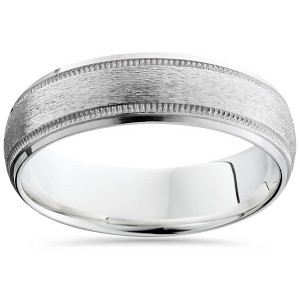Pompeii3 Brushed Milgrain & Polished Beveled Wedding Band 14K White Gold 6mm - 1 of 4