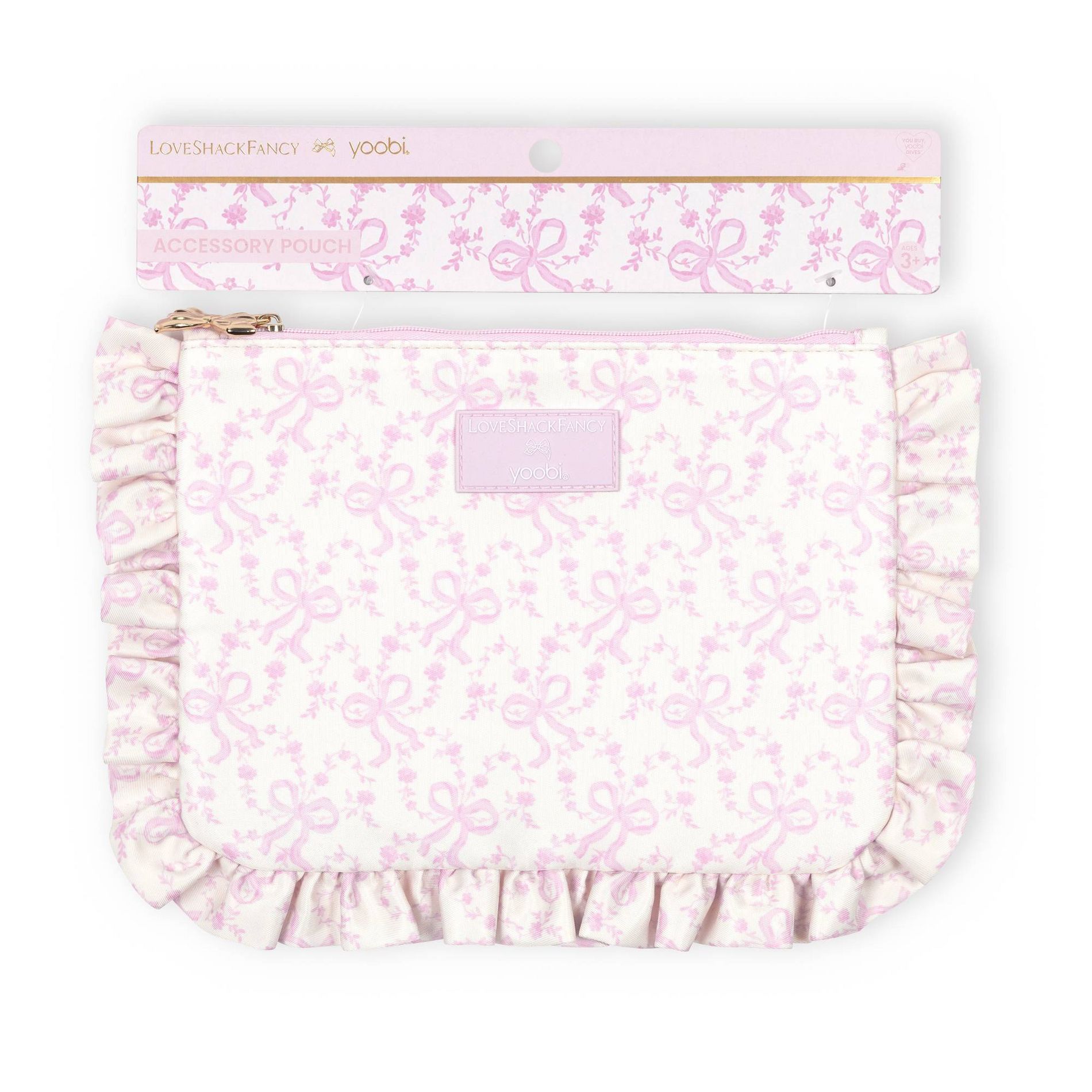 LoveShackFancy x Target - Yoobi Coquette Bow Flat Zip Pencil Case with Ruffles Chantilly