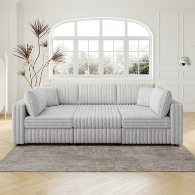 106.3" Convertible Sectional Sofas Couch with Hydraulic Lift Storage Ottoman, Washable Cushions & Pillows, Solid Wood Frame, Rabbit Plush Fabric