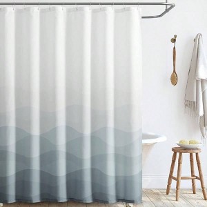 Ombre Grey Ocean Wave Shower Curtain, Waterproof, 70x72 Inches, 12 Hooks, Nautical Beach Decor - 1 of 4