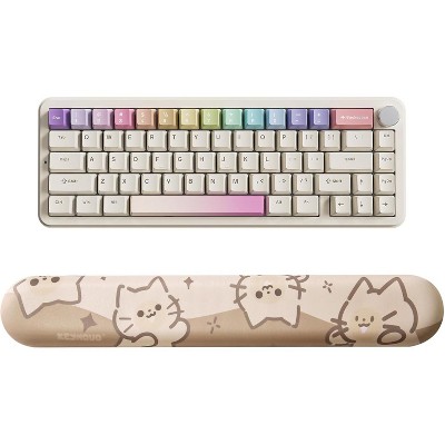 YUNZII B68 Wireless Mechanical Keyboard(Beige, Milk V2 Switch), Keyboard Wrist Rest(Cat)