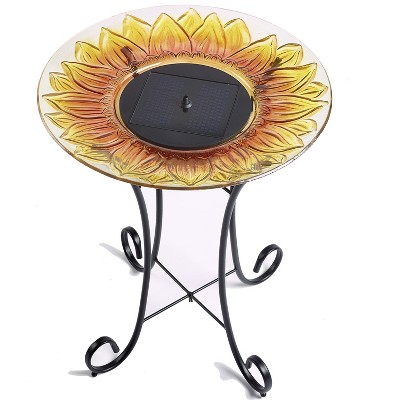 24.3" H Sunflower Glass Birdbath - Yellow - Smart Living