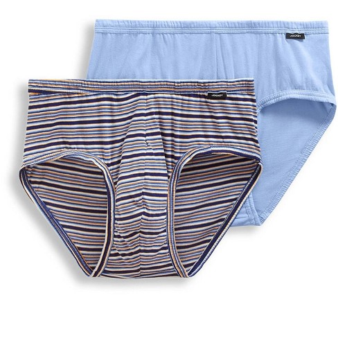 Jockey Mens Elance Poco Brief 2 Pack Underwear Briefs 100% cotton XL  Tranquil Stripe/Soft Sky Blue