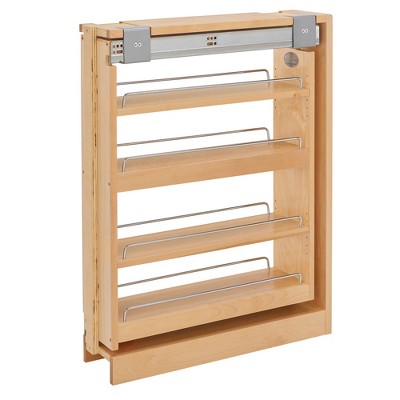 Rev-A-Shelf Kitchen Cabinet Base Filler Soft Close Pullout Organizer Spice Storage Rack with 3 Adjustable Shelves, Maple