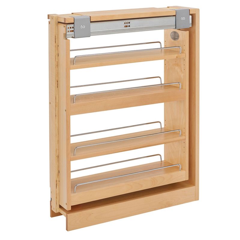 Rev-A-Shelf Kitchen Cabinet Base Filler Soft Close Pullout Organizer Spice Storage Rack with 3 Adjustable Shelves, Maple, 1 of 7