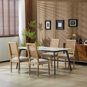 Set of 4 French Country Dining Chairs with Cane Back,Upholstered Seat and Fluted Legs for Rustic Dining Room-Cuddlewood - 1 of 4
