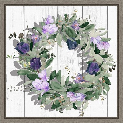 Amanti Art Purple Tulip Wreath II by Jennifer Paxton Parker Canvas Wall Art Print Framed 16 x 16-in.