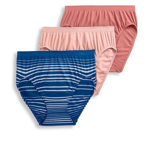 Jockey Womens Comfies Microfiber French Cut 3 Pack Underwear French Cuts  nylon 6 Rose Wine/Rose Petal/Sapphire Stripe