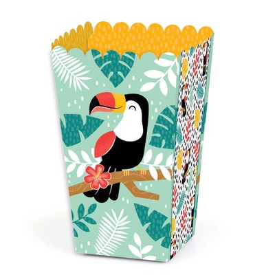 Big Dot of Happiness Calling All Toucans - Tropical Bird Baby Shower or Birthday Party Favor Popcorn Treat Boxes - Set of 12