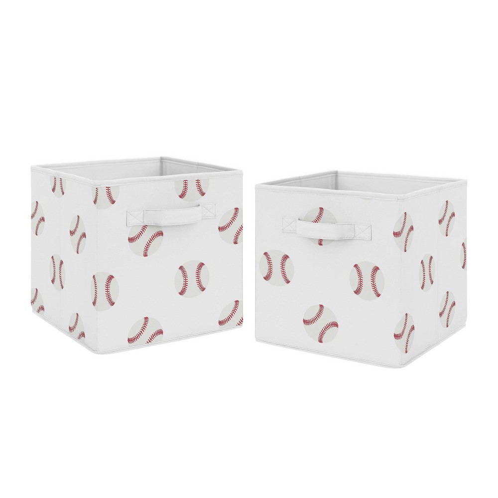 Photos - Clothes Drawer Organiser Set of 2 Baseball Patch Kids' Fabric Storage Bins Red and White - Sweet Jo