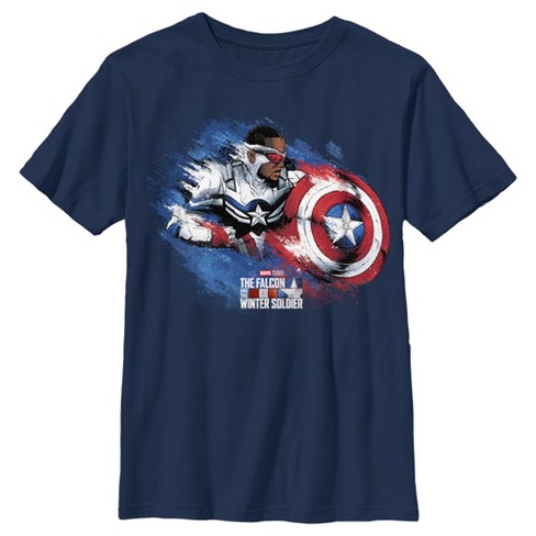 Boy's Marvel The Falcon and the Winter Soldier Captain America Paint  T-Shirt - Navy Blue - Large