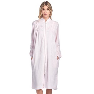 Casual Nights Women's Zipper Front Jacquard Terry Fleece Robe Duster - 1 of 4
