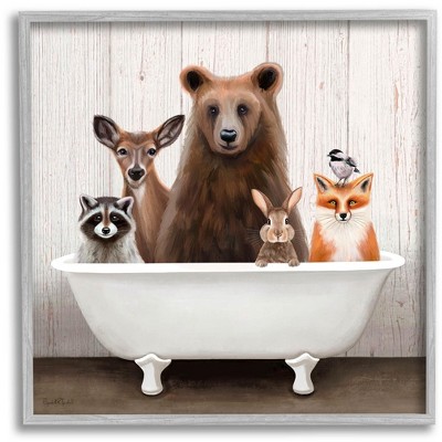 Stupell Industries Woodland Creatures Antique Bathtub Framed Giclee Art