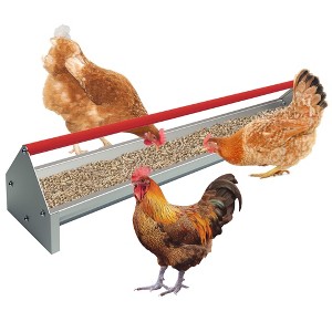 Chicken Feeding Trough 45", Galvanized Steel Chicken Feeder with Crossbar & Drainage Holes, Holds 12 Chickens Poultry Feeder Trough for Duck Turkey - 1 of 4