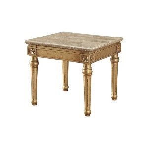 26" Daesha Coffee Table Marble/Antique Gold - Acme Furniture: Carved Floral, Turned Legs - 1 of 4