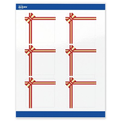 Avery Labels, 3" x 3", Gold-Red Gift Bow, Glossy, 60ct