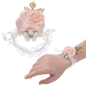 Unique Bargains Wrist Corsage Artificial Flower Elastic Band Fabric Wrist Corsage Bracelet - 1 of 4