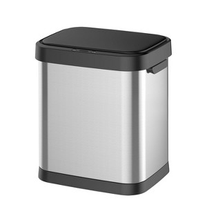 8 Gallon Stainless Steel Trash Can with Bamboo Lid, Soft-Close Pedal, Removable Bucket for Kitchen, Office - 1 of 4