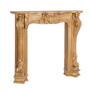 Storied Home Decorative Wood Ornate Fireplace Mantel, Distressed Gold - 1 of 4