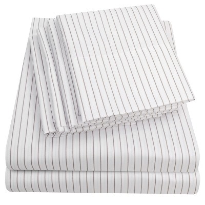 Queen White Pinstripe Microfiber 6-Piece Sheet Set