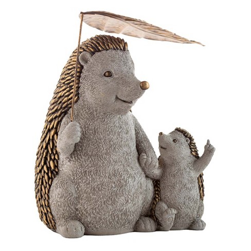 Father And Son Hedgehogs Resin Garden Sculpture With Metal Leaf - 11.75 ...