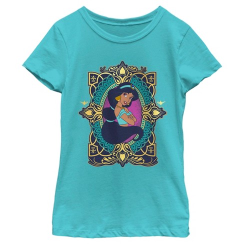 Girl s Aladdin Jasmine Gold Lotus Ornate T shirt Target