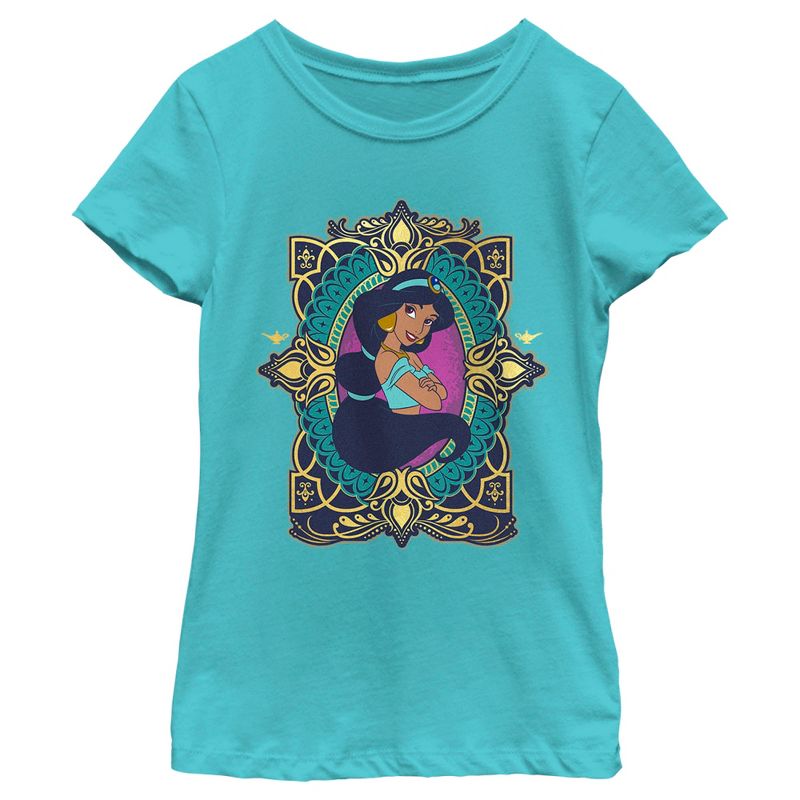 Girl's Aladdin Jasmine Gold Lotus Ornate T-Shirt, 1 of 5