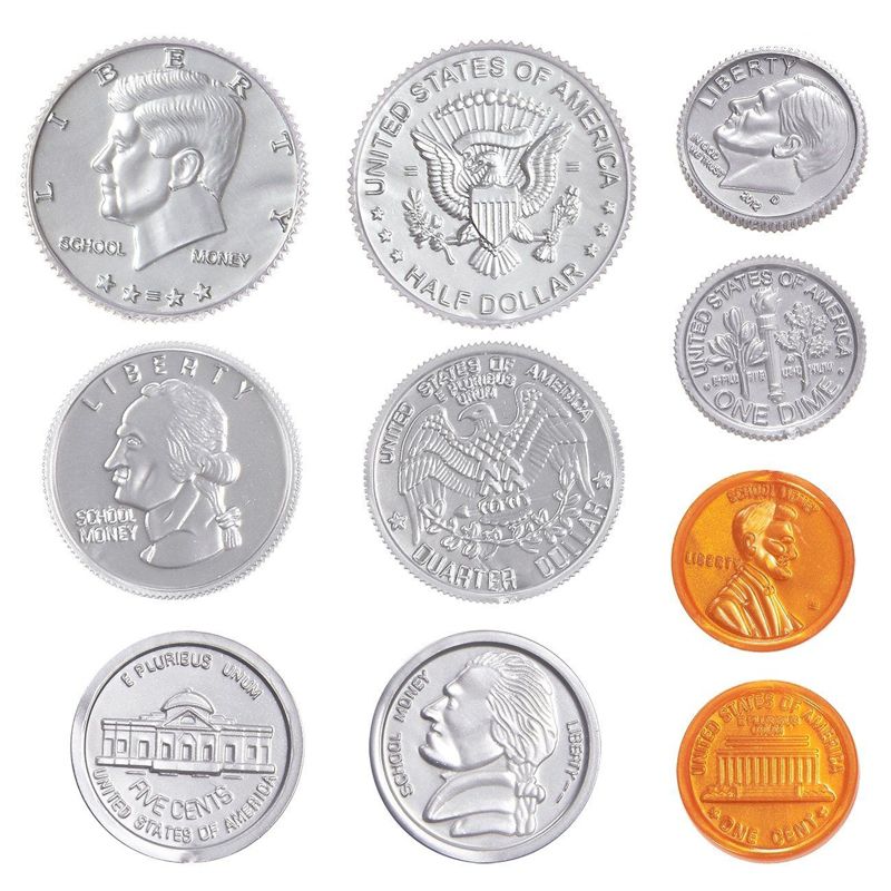 250 Fake Plastic Penny Coins Novelty Play Toy Prizes Parties Copper Silver, 3 of 4