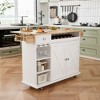 44 Inch Kitchen Island Cart with Solid Wood Top, Wine Storage, Towel Rack, Wine Glass Holder, Rolling Kitchen Island Table on Wheels, White & Oak - 3 of 4