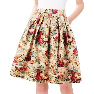 Vintage High-Waist Pleated Skirt - Women's A-Line Midi Skirt with Retro Flair Golden Flower Golden Flower - 1 of 4