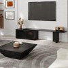 POVISON Modern Wood Extendable TV Stand,Minimalist Slatted Entertainment Center, Cabinet with Removable Shelves, 78.74",Black - 3 of 4