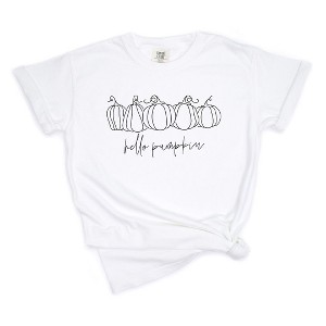 Simply Sage Market Women's Hand Drawn Hello Pumpkin Short Sleeve Garment Dyed Tee - 1 of 2