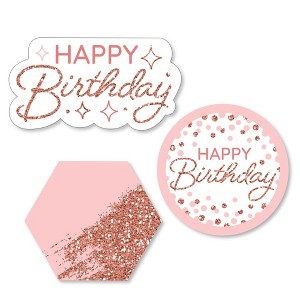 Big Dot of Happiness Pink Rose Gold Birthday - DIY Shaped Happy Birthday Party Cut-Outs - 24 Count - 1 of 4