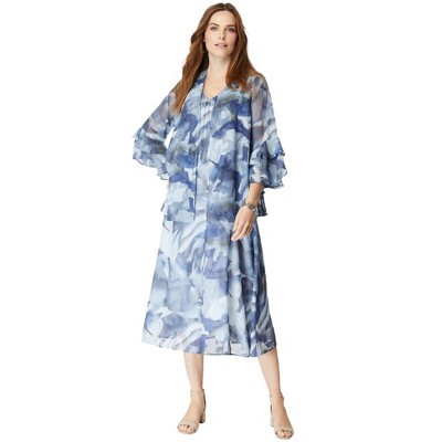Roaman's Women's Plus Size Ruffle-Detail Jacket Dress Set