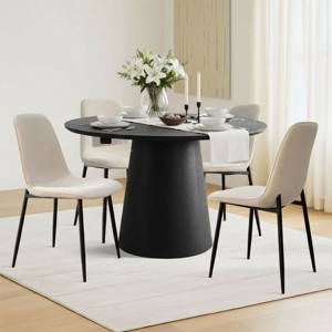 Extendable Dining Table Set for 4, Modern Black Pedestal Table with Upholstered Metal Leg Chairs for Kitchen or Dining Room-Tanpinhause - 1 of 4