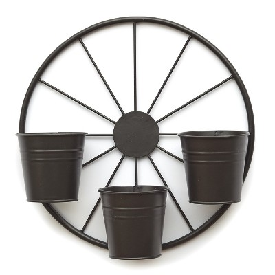 Lakeside Metal Wagon Wheel Garden Planter for Outdoors - Outdoor Fence Accent